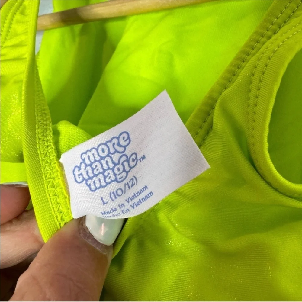 New Girl’s Swimsuit, “More Than Magic” Cutout OnePiece, Size L (10/12), Lime&Blk